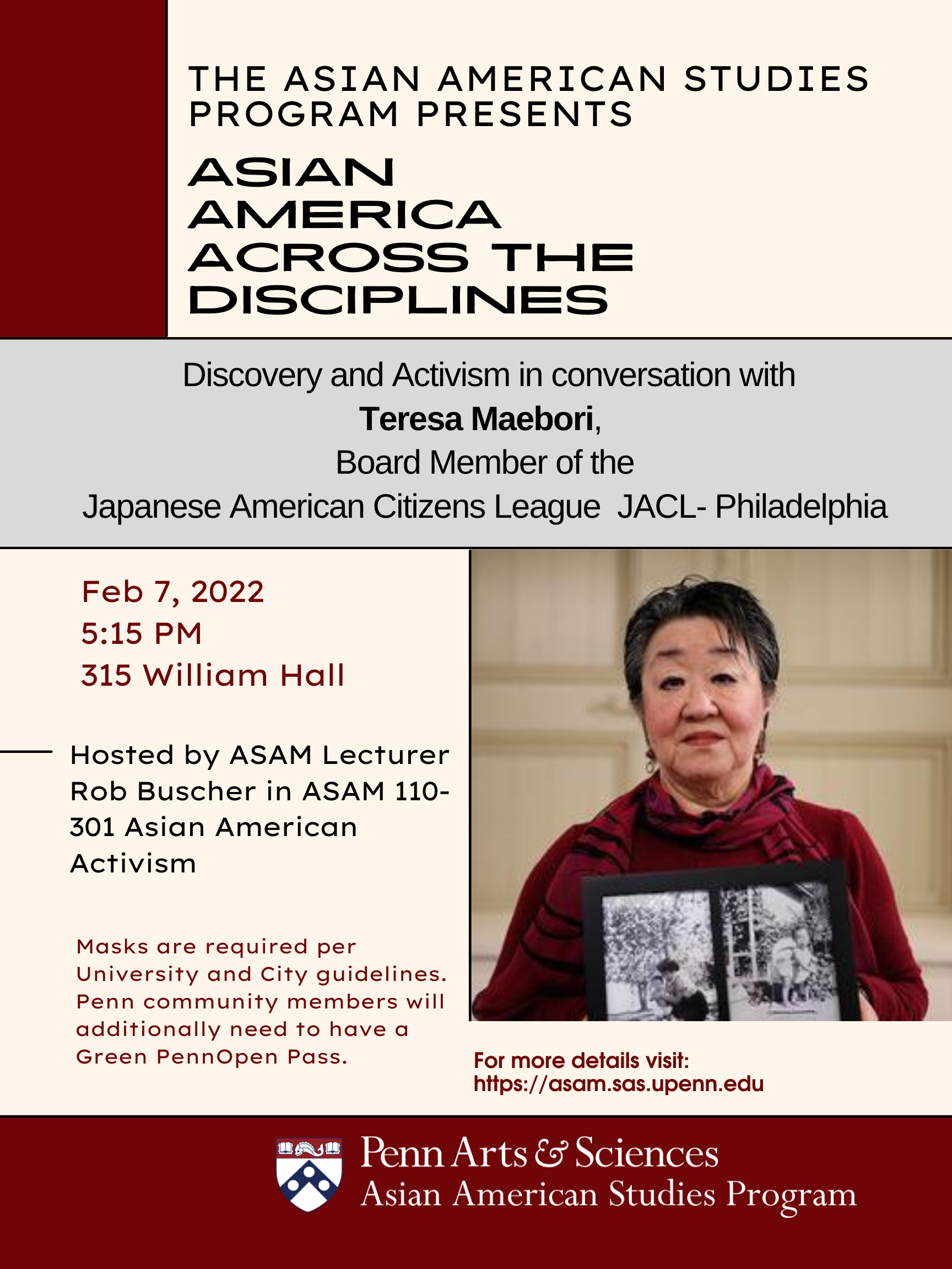 Asian America Across the Disciplines in conversation with Teresa Maebori,  Board Member Japanese American Citizens League Philadelphia | Asian American  Studies Program